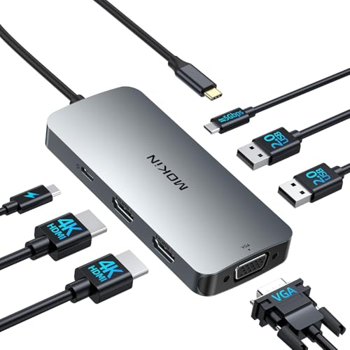 USB C Docking Station Dual Monitor, 7 in 1 USBC to Dual HDMI Adapter, USB C Hub with 2 HDMI, VGA, 100W PD, 3 USB, Multiport Adapter for Dell HP Lenovo Surface MacBook Laptop