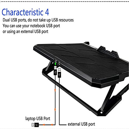 Laptop Cooling Pad 6 Fans and Cooler with Light LCD Display Notebook Stand for 12-16 Inch
