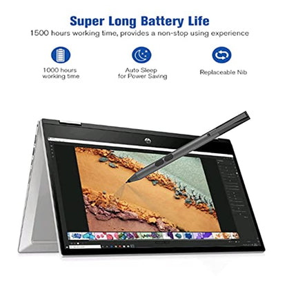Stylus Pen for HP Omnibook/Envy/Spectre/Pavilion x360, 1024 Pressure | MPP 1.51 Stylus Pen with Palm Rejection, 2500H Battery Digital Pen with Eraser for Drawing/Note-Taking, AAAA Battery Included - color: black