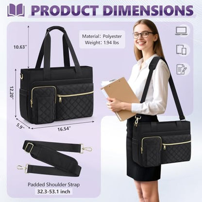 SDYSM Teacher Tote Bag 15.6 inch Laptop Bag Work Bags for Women Nurse Tote Professional Computer Messenger Shoulder Bags Laptop Briefcase for Office, College, Nursing, Black - color: Black