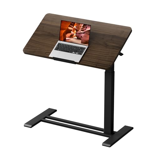 32''Pneumatic Overbed 90°Tilting Bedside Table,Small Standing Desk | 31.5" Wx17.7" D, Mahogany Rolling Bedside Table,Hospital BedTable,Medical Bedside Table,Overbed Table with Wheels,Mobile Desk - color: Mahogany, size: 3218