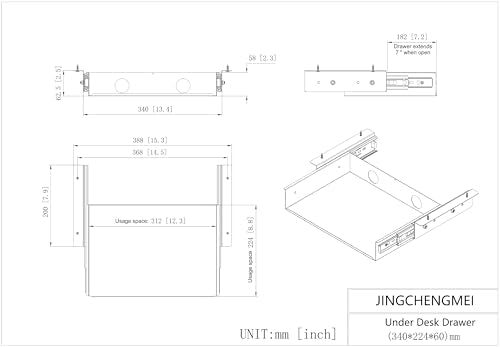 13 inch Under Desk Slide Out Storage Shelf, Sliding Under Desk Tray Drawer for Standing Desks, Workstations, Cabinet or Gaming