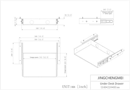 13 inch Under Desk Slide Out Storage Shelf, Sliding Under Desk Tray Drawer for Standing Desks, Workstations, Cabinet or Gaming
