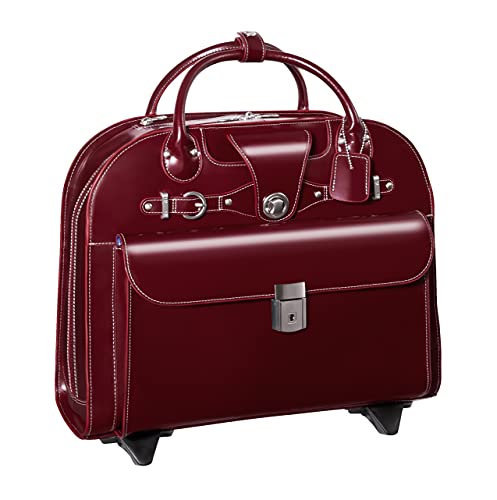 McKlein EDGEBROOK, Top Grain Cowhide Leather, 15" Leather Vertical Wheeled Ladies' Laptop/ Computer & Tablet Business Briefcase Bag/ Women's Rolling Overnight Travel Bag, Removable trolley case