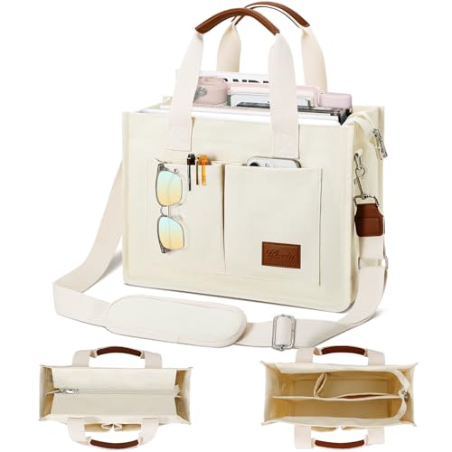 KKXIU Large Canvas Tote Bag for Women with Zipper and Compartments Crossbody Work Bible Messenger Purse Bag With Pockets - color: Beige, size: X-Large
