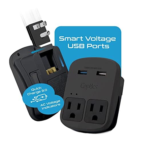 Ceptics World Travel Adapter Kit - QC 3.0 Dual USB + Dual US Outlets, Surge Protection, Perfect For Europe, UK, China, Australia, Japan, Perfect For Laptop, Cell Phones, Cameras - Safe ETL - Black - color: Matte Black