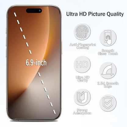 2 Pack Anti Blue Light Screen Protector for iPhone 16 Pro Max 6.9 Inch Eye Protection Tempered Glass Film, Easy to Install, Bubble Free - size: iPhone 16 Pro Max 6.9-inch