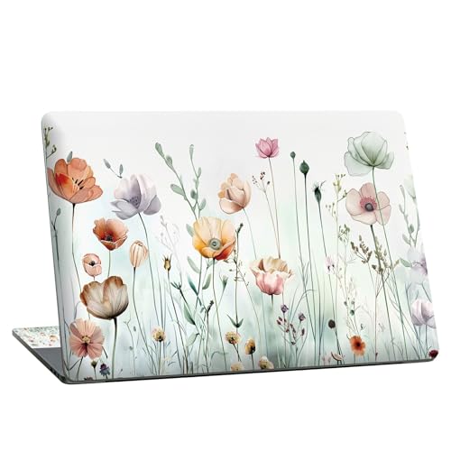Universal Laptop Skin Sticker with 2 Wrist Pad Skins, Waterproof Scratch Resistant Vinyl Laptop Cover Decal, Cut to Fit for 11–15.6 Inch MacBook HP Dell Lenovo, Wild Flowers - color: Wild Flowers