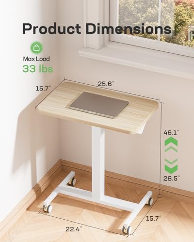 Marsail Mobile Standing Desk, Wider Height Adjustable Computer Desk, Rolling Sit Stand Desk with 4 Lockable Wheels, Ergonomic Desk for Home Office and Classroom, Natural - color: Natural, size: 25.6x15.7 Inch