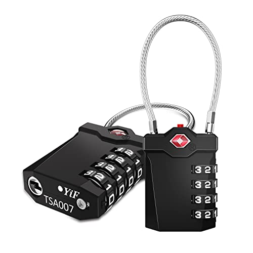 ZHEGE TSA Approved Locks for Luggage, Inspection Indicator (2 Pack, Black) | Cable Locks with White Number, 4 Digit Combination Locks for Suitcase, Backpack, Baggage, Code Padlocks for Locker - color: 2p Black