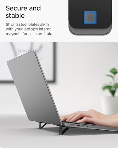 Spigen Slim Fold Adhesive Laptop Stand 2 Piece Foldable Portable Dual Ergonomic Angle Adjustment Lift Anti-Slip Compatible with MacBook Pro, MacBook Air 11"-16" and More - Black (LD201-S2) | Dual Ergonomic Angle Adjustment Lift Anti-Slip for MacBook Pro,