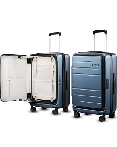 LUGGEX Checked Top Opening Suitcase, Expandable Polycarbonate, Blue, 24" | Checked Luggage, Top Opening Design, 100% PC Hard Shell, Expandable Storage, TSA Approved Lock, 63L-70L Capacity, FX-Core - color: Blue, size: Checked Medium 24-Inch