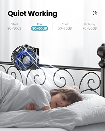 Gaiatop Portable Clip on Fan, Mini Personal Rechargeable Fan | Battery Operated, Small 3 Speed Quiet 360° Rotate, Cooling for Desk Table Home Office Stroller Camping Women Gifts Black Blue - color: black blue