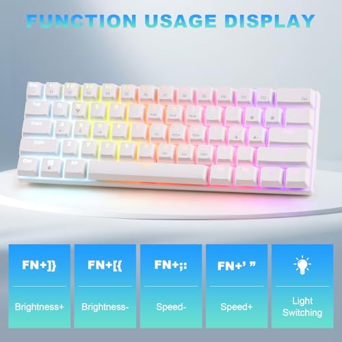 60% Wired Mechanical Gaming Keyboard RGB Backlit Anti-Ghosting Compact 61-Keys Mini Keyboard with Red Switch | for Windows Laptop PC Gamer Office Typist - color: White