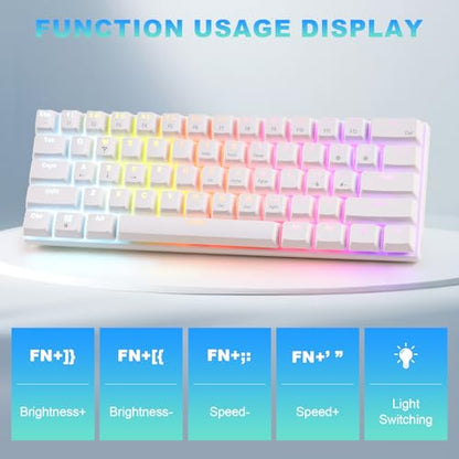 60% Wired Mechanical Gaming Keyboard RGB Backlit Anti-Ghosting Compact 61-Keys Mini Keyboard with Red Switch | for Windows Laptop PC Gamer Office Typist - color: White