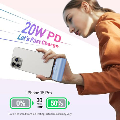 iWALK Portable Charger for iPhone 17/16/15 USB-C Small Power Bank 20W 4,500mAh Fast Charging Battery Pack Compatible with iPhone 15/16/17 Plus/17 Pro/17 Pro Max, Samsung Galaxy S25/S24/S23 Android - color: Baby Blue