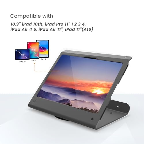 Tablet POS Stand - Heavy Duty Steel Kiosk Stand with 360° Swivel Base Anti-Theft - Compatible with 10.9" iPad 10th, Pro 11" 1 2 3 4, Air 4 5, Air 11"(M2/M3/M4), iPad 11"(A16) - color: Black