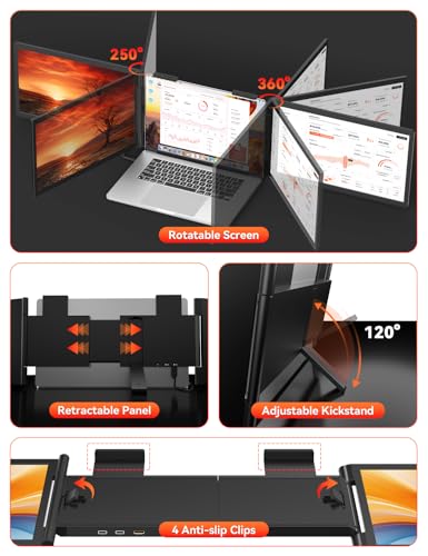 One Cable Connetion 14“ 1080P Laptop Screen Extender (Windows & Mac) | Hybrid USB-C HDMI Wired & Wireless Travel Extended Display, Triple Monitor for 12-16.5" Laptop, Support MacBook M1/M2/M3