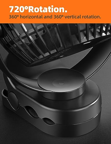6'' Clip Fan, Portable Clamp Fans with Hanging Hook, 5000mAh Rechargeable Battery Fan, 3 Speeds, 720° Rotation, Quiet, Strong Grip Clamp, 7-30 Working Hours for Camp Stroller Bed - Black - style: 6'' Rechargeable Clip Fan with hanging hook