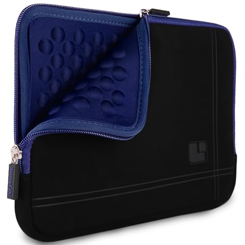 Neoprene Laptop Sleeve for 13 13.3 Inch Laptops Tablets with Padded Lining, Shock Resistant Unisex Laptop Bag for Office, Commute, Travel - color: Black / Blue