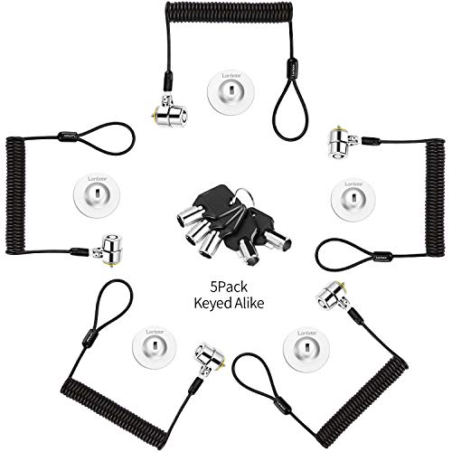 5Pack Single Package keyed Alike Security Hardware Cable Lock Kit Laptop Lock 5Keys 6.2Ft for Monitors, Laptops, MacBooks, Tablets, iPad,Mac mini (5PCS keyed Alike) - color: Silver 5Pack