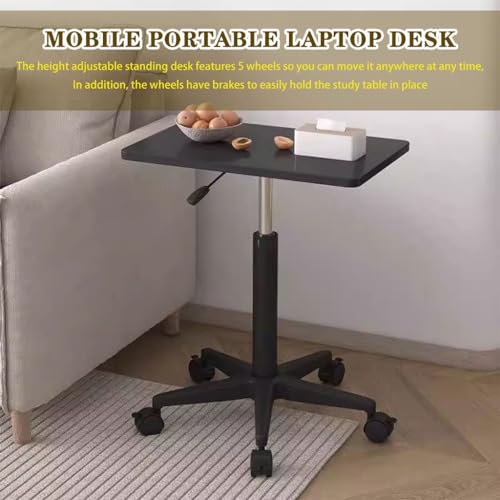 Height Adjustable Standing Table, Large Portable Laptop Desk with Wheels, Home Mobile Sofa Side Table, Easy Assemble Computer Desk(Black,60 * 39 * 60-80cm) - color: Black, size: 60*39*60-80cm