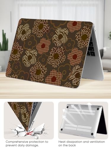 Seorsok Compatible with MacBook Air 13 Inch Case 2022 2021 2020-2018 Release A1932 A2179 M1 A2337 Touch ID,Classic Leopard Grain&Blooming Floral Plastic Hard Shell Case&Keyboard Cover,Dark Brown - color: Leopard Grain&Blooming Floral