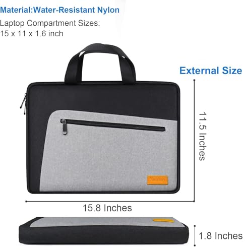 Laptop Case, 15.6 Inch Laptop Briefcase Sleeve Shockproof Protective Water Resistant Computer Carrying Bag Compatible with 15.6 inch HP, Dell, Acer, Asus, Lenovo, Notebook, Black Grey - size: 15.6 Inch