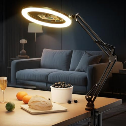 UBeesize 12’’ Overhead Ring Light for Desk with Phone Mount, LED Selfie Light with Adjustable Arm & Clamp, Dimmable Lighting for Video Recording, Zoom, Live Streaming, TikTok, YouTube