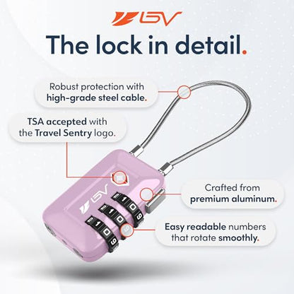 TSA Accepted Luggage Travel Lock, Set-Your-Own Combination Lock for School Gym Locker, Luggage Suitcase Baggage Locks, Filing Cabinets, Toolbox, Case (Purple, 2 Pack) - color: Purple 2-Pack
