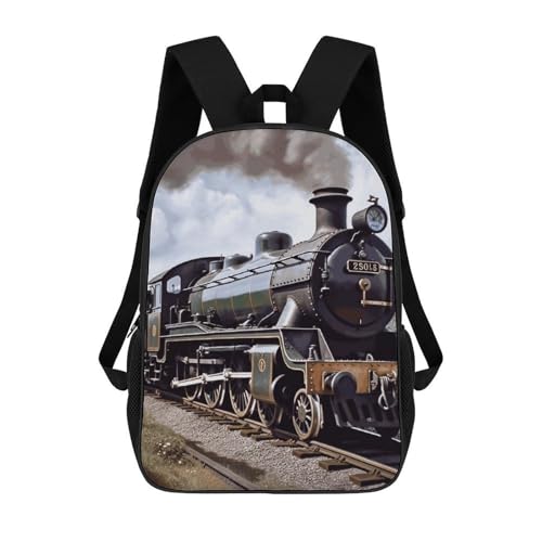 Heavy-Duty Laptop Backpack 17 Inch - 600D Polyester Steam Locomotive Train Backpack Lightweight Shoulder Bag Casual Daypack for Men & Women, Travel Hiking Camping