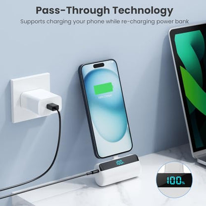 [2-Pack]Mini Portable Charger for iPhone 17/16/15,Upgraded 5500mAh PD Fast Charging USB C Power Bank,Travel Essentials Battery Pack for iPhone 17/17 Pro Max/Air/16/15 Series Galaxy Android-Pink+White - color: Pink+White