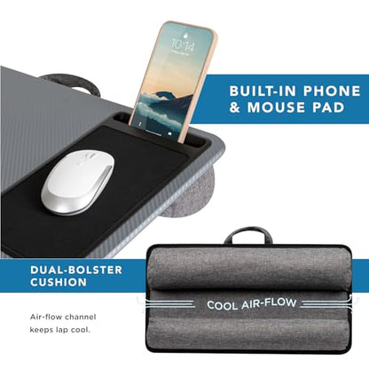 LAPGEAR Home Office Lap Desk with Device Ledge, Mouse Pad, and Phone Holder - Silver Carbon - Fits up to 15.6 Inch Laptops - Style No. 91585 - color: Silver Carbon, size: Home Office W/Device Ledge