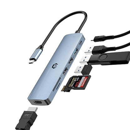 7 in 1 USB C Hub, Tymyp USB Adapter, a 7 in 1 hub Featuring 4K HDMI, 100W PD, USB 3.0 Ports, 2 x USB 2.0 Ports and an SD/TF Card Reader
