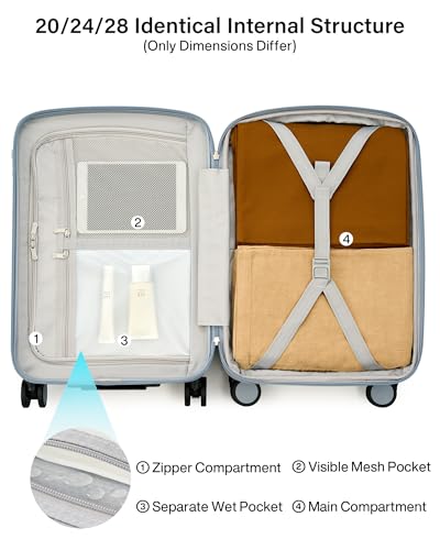 Hanke 20 Inch Expandable Carry On Luggage, Hard Shell with Side Hook | PC Hard Shell, Overhead Bin, Expandable Up to 15%, 8 Spinner Wheels, TSA Lock, Lightweight, Weekend Getaway - color: Grey, size: 20 Inch EXT