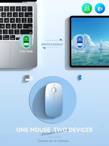 RAPIQUE Bluetooth Wireless Mouse, BT5.1＆ 2.4G Slim Dual Mode, Gradient sky blue - color: Gradient sky blue