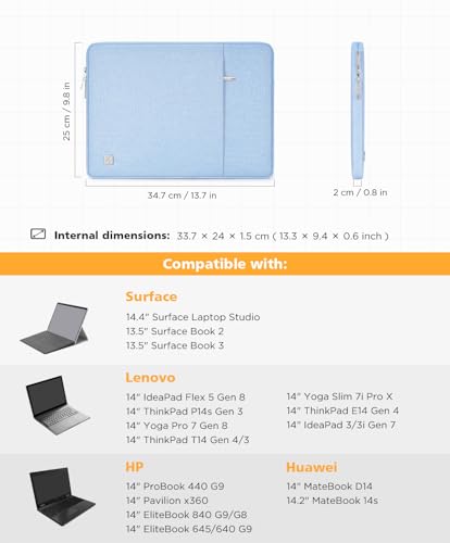 NIDOO 13 inch Laptop Sleeve 14 inch 14.5 inch Computer Carrying Case Bag for 14" ThinkPad E14 T14 Gen 4/ IdeaPad Flex 5/ Latitude 5450/14" HP EliteBook 640 G9/ 14.4" Surface Laptop Studio 2 - color: Light Blue, size: 13-13.3 Inch / MacBook Air