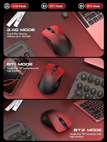 RAPIQUE Bluetooth Wireless Mouse - Dual Bluetooth & 2.4 GHz USB Receiver, Comfortable Grip, Quiet Clicks, Low Power - Multi-Device Compatibility for Laptop, Computer, iPad, MacBook (Gradient Red) - color: Gradient Red