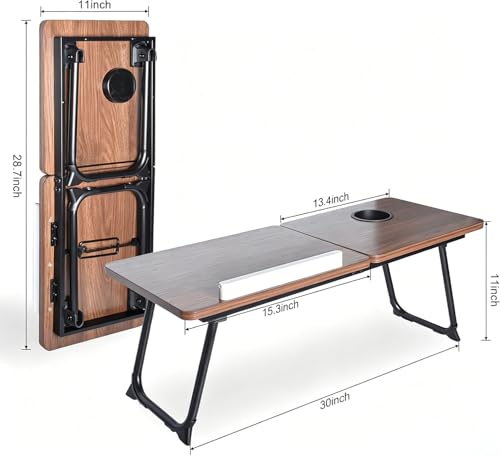 28.7" Extra Wide Lap Desk & Bed Desk - Foldable Laptop Bed Tray Table for Adults, Large Bed Trays for Eating and Laptops, Portable Floor Desk with Cup & Phone Holder for Couch, Working, Craftin