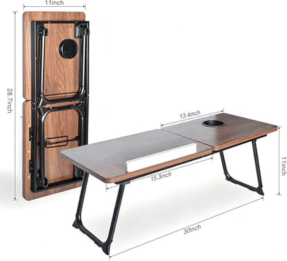 28.7" Extra Wide Lap Desk & Bed Desk - Foldable Laptop Bed Tray Table for Adults, Large Bed Trays for Eating and Laptops, Portable Floor Desk with Cup & Phone Holder for Couch, Working, Craftin