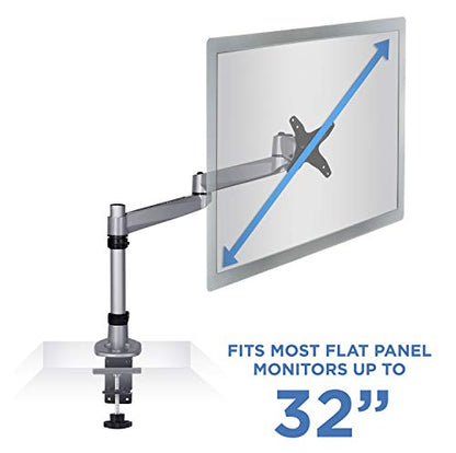 Mount-It! Premium Modular Monitor Desk Mount Arm Stand | Single Tilt Swivel Arm Fits 19 21.5 24 27 32 Inch Computer Screens with 75 100 VESA Patterns | C-Clamp and Grommet Bases | Silver