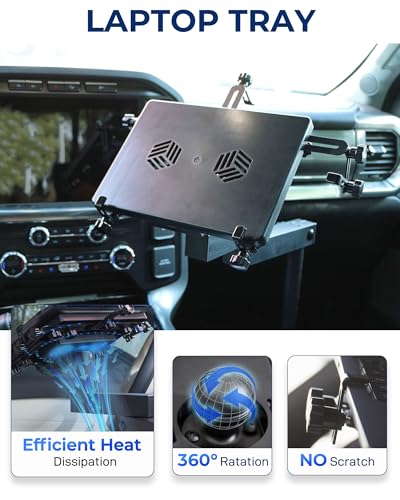 Truck Laptop Mount Fit for 19-25 Chevy Silverado, Tahoe, GMC Sierra, No-Drilling Vehicle Laptop Mount Built-in Cooling Fan Adjustable Truck Computer Stand