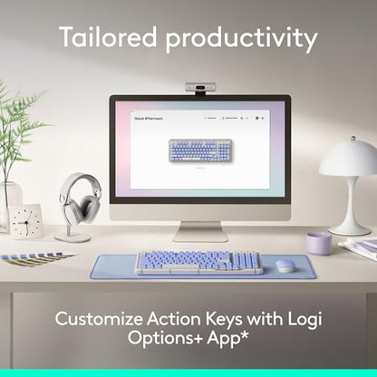 Logitech Alto Keys K98M Wireless Mechanical Gasket Keyboard - Lilac | Customizable, clicky, vibration absorbing gasket, white backlit keys, Bluetooth, USB-C charging, for PC, Mac, Laptops - color: Lilac