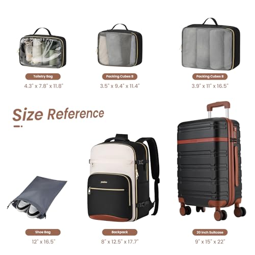 YAMTION Luggage Sets 6 Piece,Hardside 20In Suitcase with Spinner Wheels,TSA Lock,Carry On Suitcase Travel Essentials for Personal Items,Black Beige - color: Black Beige