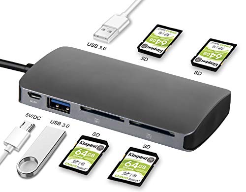Multiple SD Card Reader 4 Slot USB 3.0 SD 5Gbps Support SDXC Up to 2TB SDHC SD Up to 256GB UHS-I - for Windows, Mac, Linux, Android