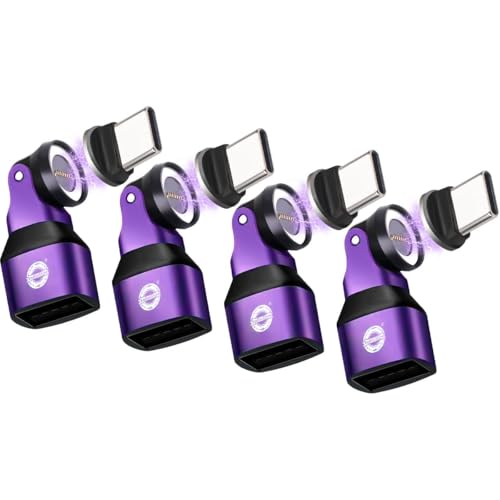 Magnetic USB A to USB C Adapter, 9-Pin 540° Rotation Swivel Right Angle 90 Degree Connector, 240W PD Fast Charging, E-Marker Chip, Port Protection for Phone iPad Data Transfer,4Pack - color: Purple, size: 9Pin-4P