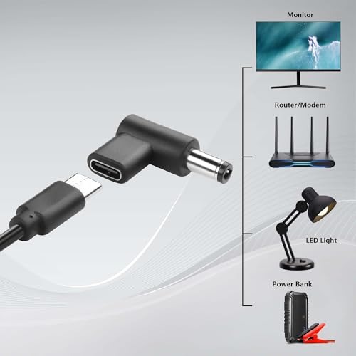 GINTOOYUN 2PCS 12V DC Power Connector Adapter 90 Degree Angle Female USB C to Male DC 5.5mm x 2.5mm Converter 12V USB Type C Input to DC5521 Output Adapter (12V)
