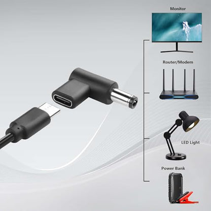 GINTOOYUN 2PCS 12V DC Power Connector Adapter 90 Degree Angle Female USB C to Male DC 5.5mm x 2.5mm Converter 12V USB Type C Input to DC5521 Output Adapter (12V)