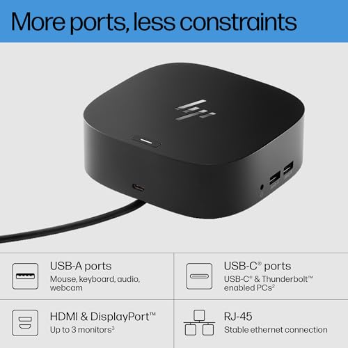HP USB-C Dock G5-11-in-1 Adapter for Both USB-C and Thunderbolt-Enabled Laptops, PCs, & Notebooks - for Charging, Networking, or Data Transfers - Great for Secure & Remote Management,Black - style: G5