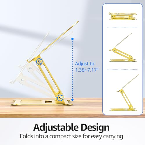 Adjustable Laptop Stand for Desk, 10-15.6“ Laptop Riser, Gold | Sturdy Aluminum Foldable Stand, Heat-Dissipation Design, Ergonomic Holder Fits MacBook/Dell/HP/Lenovo for Home/Office. - color: D-Gold
